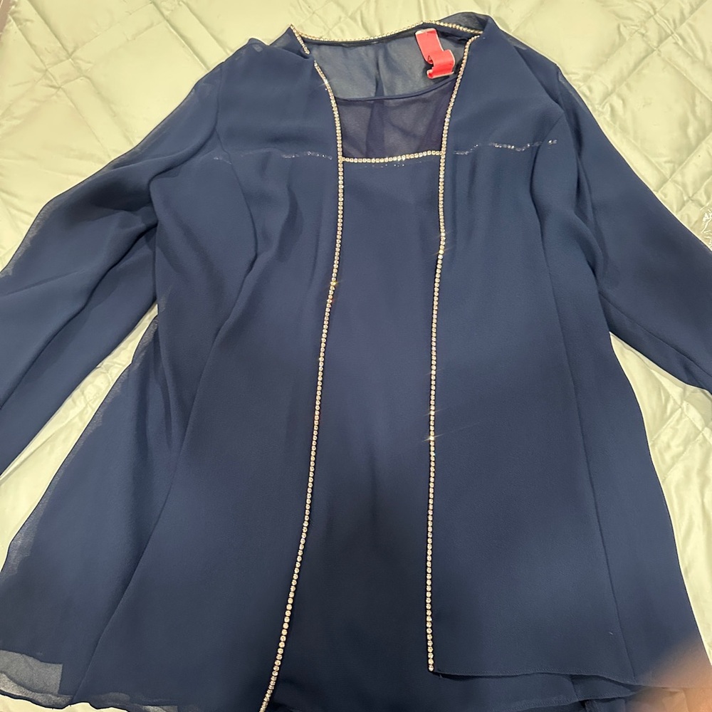 Ursula of Switzerland Formal Navy Pantsuit, rhinestones